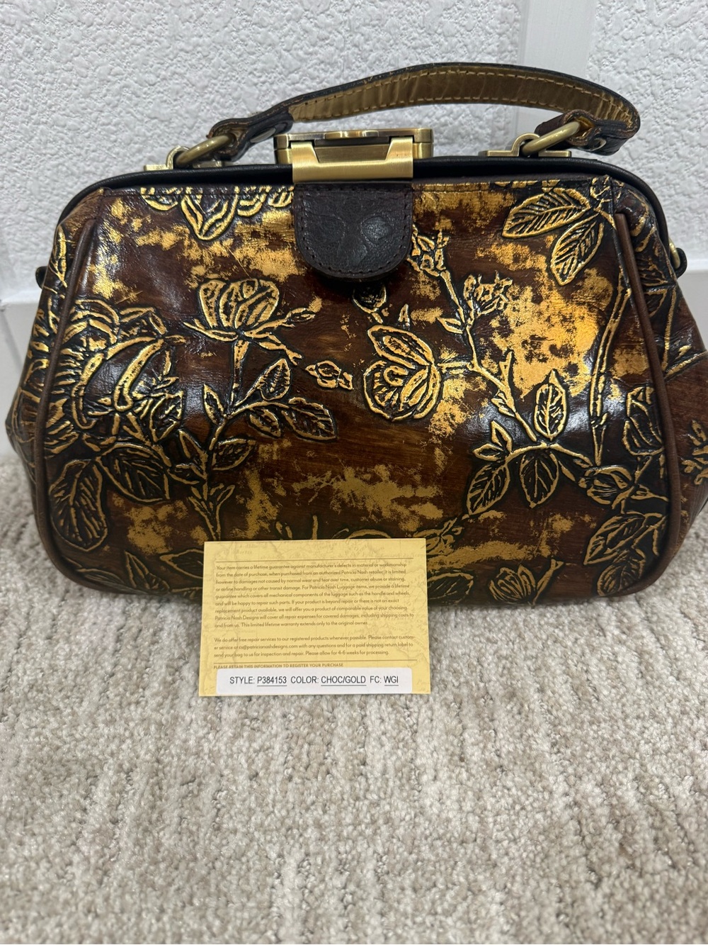 Patricia Nash Bark Leaves Leather Top-Handle Bag w/registration card
